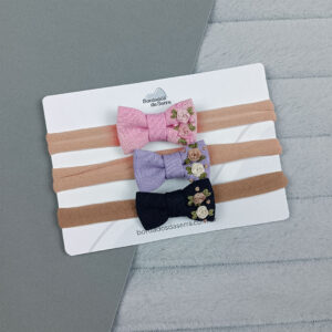 Kit laços de linho – Rosa, lilás e azul marinho