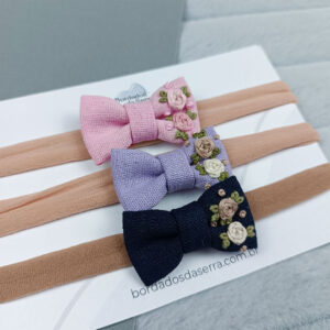 Kit laços de linho – Rosa, lilás e azul marinho