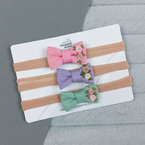Kit laços de linho – Rosa, lilás e verde