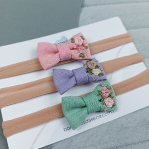 Kit laços de linho – Rosa, lilás e verde