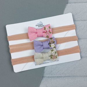 Kit laços de linho – Rosa, lilás e natural
