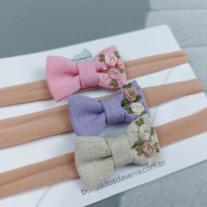 Kit laços de linho – Rosa, lilás e natural
