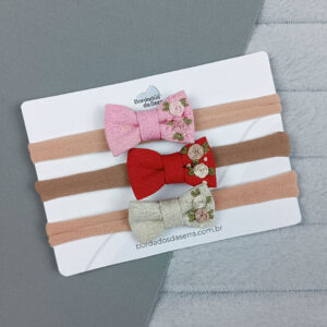 Kit laços de linho – Rosa, vermelho e natural
