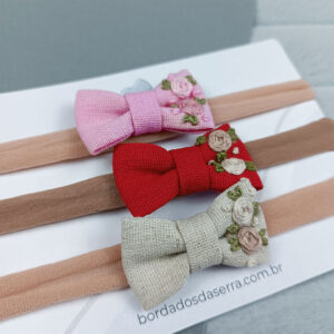 Kit laços de linho – Rosa, vermelho e natural