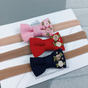 Kit laços de linho – Rosa, vermelho e azul marinho