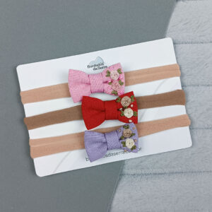 Kit laços de linho – Rosa, vermelho e lilás