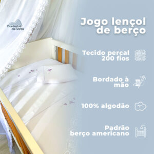 Jogo lençol de berço – Florzinha rococó rosa